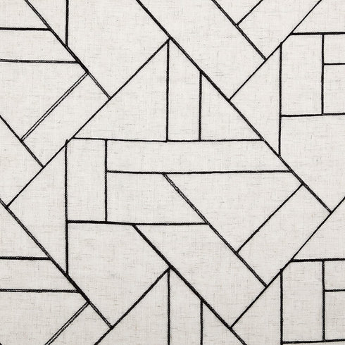 Archaeo Fragmented Geometric Embroidery Mid-Century Modern Natural Linen Blend Curtain, 50" x 84", Black/Linen