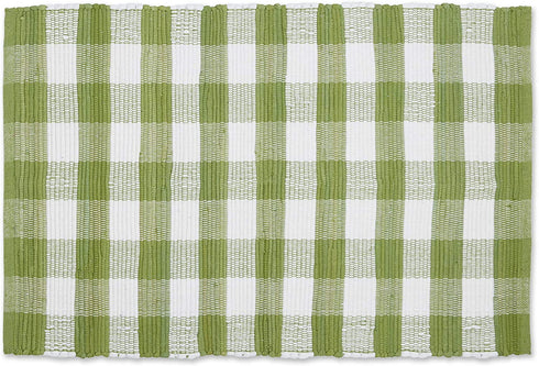 DII Buffalo Check Rug Collection, Hand Dyed Reversible Chindi Rug, 26x40, Antique Green