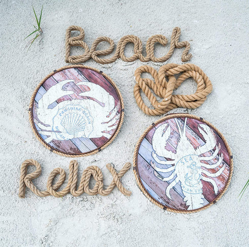 Beachcombers Natural Rope Relax Sign Wall Coastal Plaque Hanging Wood Composite Flax Sign Home Décor with Sayings 13.78 x 0.98 x 4.72 Brown