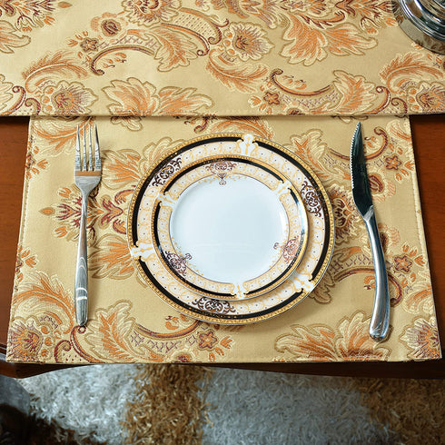 NYSMXF Gold Placemats for Dining Table Set of 4 Table Runner Luxury Thick Lined Damask Christmas Holiday Lace Beaded Cloth Runners (Gold, 4 Piece 13×18 Placements)