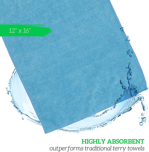 Microfiber Cleaning Cloth, 50 Pack 12 x 16 - for Kitchen, Car, Super Absorbent Cloths - Polishing Shop Rags with Streak Free Finish for Indoor, Outdoor Surfaces - Premium Dusting Huck Towels