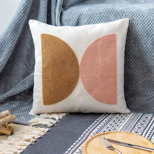 VANNCIO Modern Boho Throw Pillow Cover, Simple Textured Neutral Accent Pillowcase, Decorative Woven Cushion Sham for Bed Couch Sofa, 18x18 inches, 1 PC(Brown Pink)