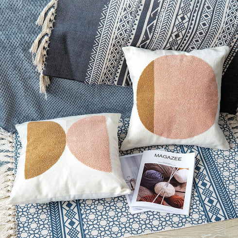 VANNCIO Modern Boho Throw Pillow Cover, Simple Textured Neutral Accent Pillowcase, Decorative Woven Cushion Sham for Bed Couch Sofa, 18x18 inches, 1 PC(Brown Pink)