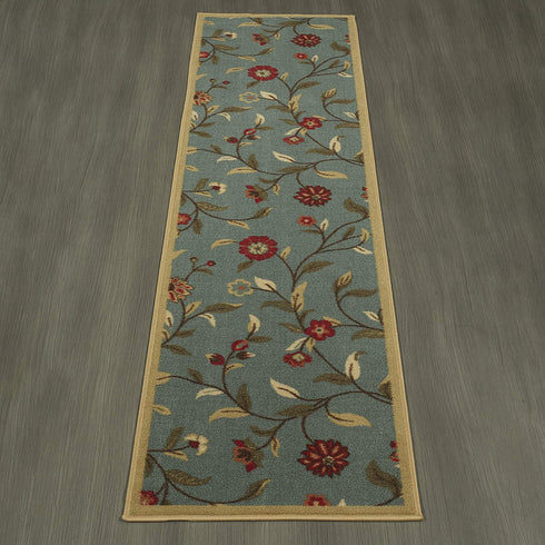 Ottomanson Ottohome Collection Contemporary Leaves Design Rubberback Runner Rug, 20" x 59", Seafoam
