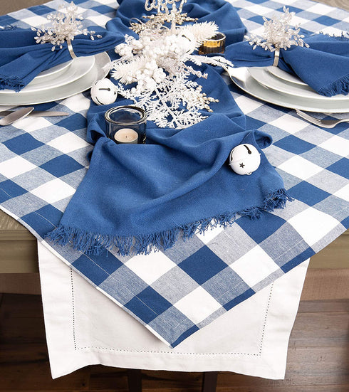 DII Buffalo Check Collection, Classic Farmhouse Tablecloth, Table Topper, 40x40, Navy & Cream