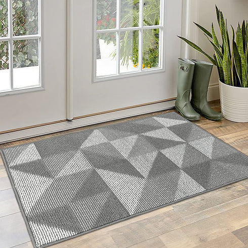 iOhouze Indoor Outdoor Doormat, 32" x 20" Non-Slip Grey Outdoor Rug, Absorbent Resist Dirt Front Back Door Mat, Low Profile, Machine Washable, Welcome Mat for Entryway, Patio (Grey Magic Geome)