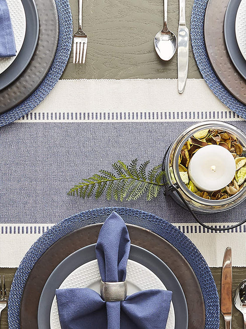 DII Dobby Stripe Woven Table Runner, 13x108-inch, French Blue