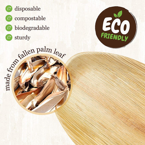 Disposable Bamboo Look - Pack of 6 Oval Serving Platters - 15"x10" Made from All Natural Sturdy Biodegradable and Compostable Palm Leaf - Serving Boats, Serving Trays by brheez