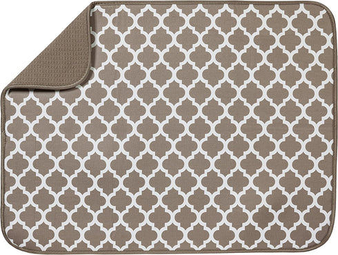 S&T INC. Absorbent, Reversible XL Microfiber Dish Drying Mat for Kitchen, 18 Inch x 24 Inch, Taupe Trellis