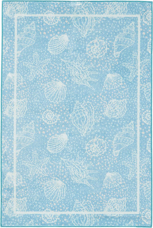 Brumlow Mills Beach and Ocean Area Rug for Living or Bedroom Carpet, Dining or Kitchen Rug, Deck, Patio or Home Decor, 3'4" x 5', Aqua Blue Seas the Day Seashells