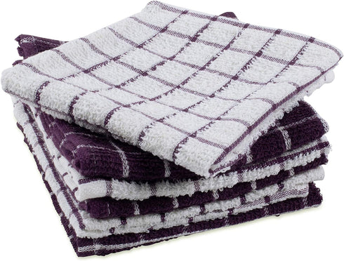 DII Basic Terry Collection Windowpane Dishcloth Set, 12x12, Eggplant, 6 Piece