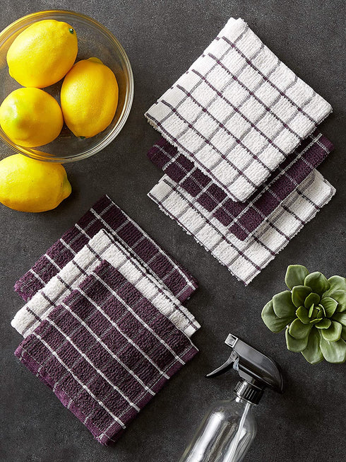 DII Basic Terry Collection Windowpane Dishcloth Set, 12x12, Eggplant, 6 Piece