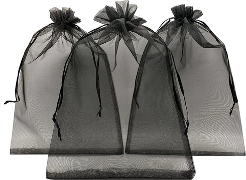 Ankirol 100pcs Sheer Organza Favor Bags 8 X 12" Large Organza Drawstring Bags (black)