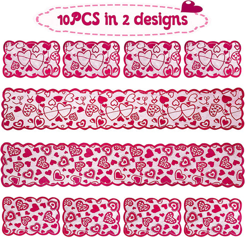 10PCS Valentines Day Decorations Table Runners Placemats Romantic Lace Heart Centerpieces Wedding Party Decor Supplies