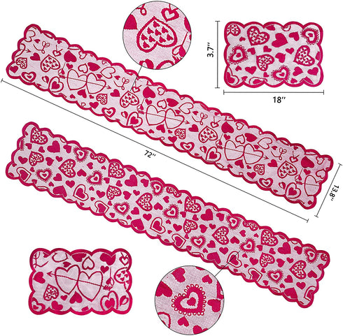 10PCS Valentines Day Decorations Table Runners Placemats Romantic Lace Heart Centerpieces Wedding Party Decor Supplies