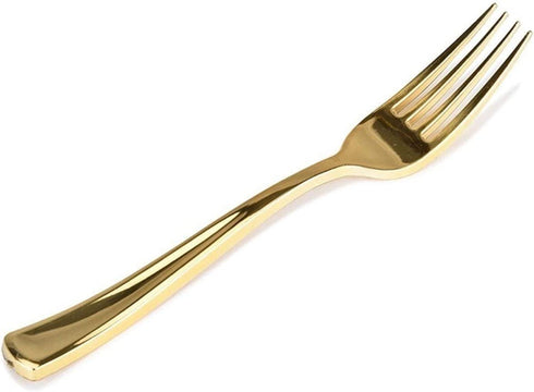 Stock Your Home 125 Disposable Heavy Duty Plastic Forks, Fancy Plastic Silverware Looks Like Real Cutlery - Utensils Perfect for Catering Events, Restaurants, Parties and Weddings (Gold)