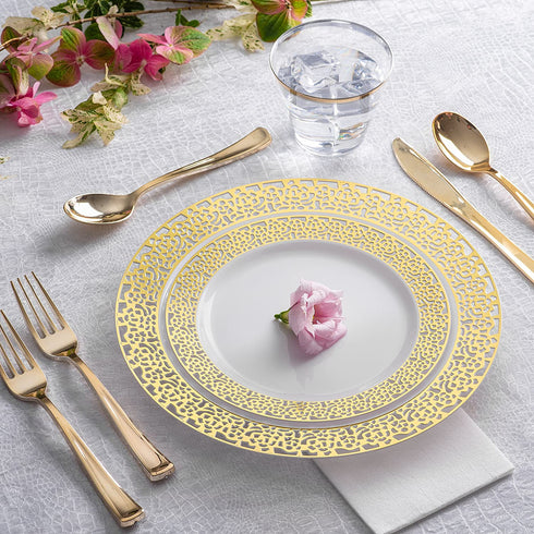 Plastic Spoons 125 Pack Disposable Cutlery, Heavy Duty Flatware, Plastic Silverware Set for Catering Events, Parties, Dinners, Weddings, Receptions and Everyday Use (Gold)