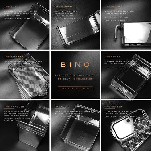 BINO | Plastic Storage Bins, Small - 4 Pack | The SOHO Collection | Multi-Use Organizer Bins | Built-in Handle | BPA-Free | Pantry Organization | Home Organization | Fridge Organizer | Freezer Org
