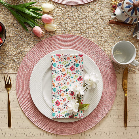 DII Classic Woven Tabletop Collection, Indoor/Outdoor Placemat Set, Round, 15" Diameter, Pink Sorbet, 6 Piece