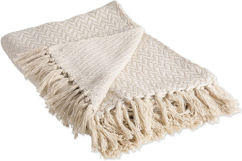 DII Rustic Farmhouse Cotton Zig-Zag Blanket Throw with Fringe for Chair, Couch, Picnic, Camping, Beach, & Everyday Use , 50 x 60 - Natural