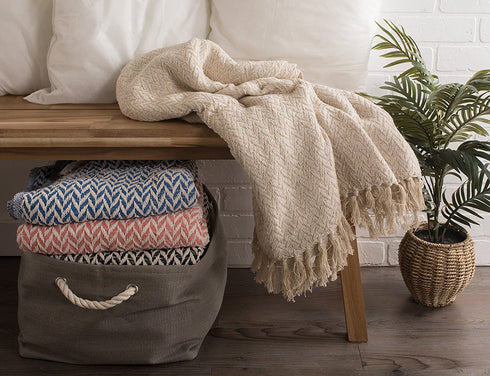 DII Rustic Farmhouse Cotton Zig-Zag Blanket Throw with Fringe for Chair, Couch, Picnic, Camping, Beach, & Everyday Use , 50 x 60 - Natural