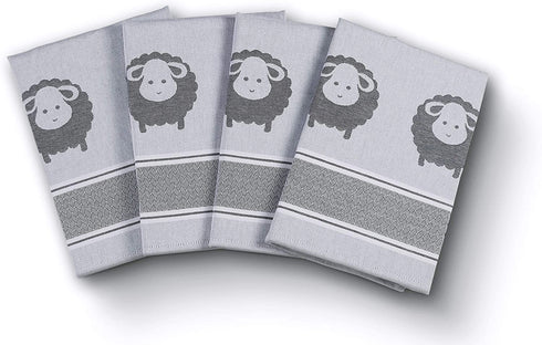 saewelo Set of 4 Tea Towels in Gift Packaging, 100% Cotton, 19.7 x 27.6 '' (Sheep, Grey)