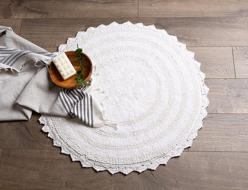 DII Crochet Collection Reversible Bath Mat, Round, 27.5" Diameter, White