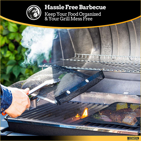 BBQ Mesh Grill Bags - 12 x 9.5 Inch Reusable Grilling Pouches for Charcoal, Gas, Electric Grills & Smokers - Heat-Resistant, Non-Stick Barbecue Bag is a Must-Have for All Pitmasters - Set of 2