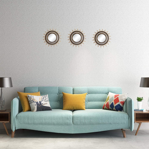 Small Round Mirrors for Wall Decor Set of 3, Gold Brushed Wall Decorations for Living Room, Bedroom & Bathroom (MS009)