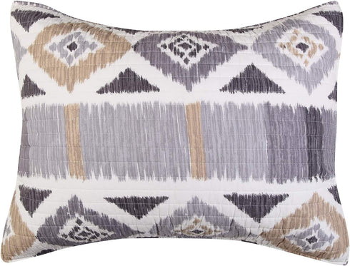 Levtex Santa Fe Home - Santa Fe Quilted Standard Sham (26x20in.) - Ikat Pattern - Soft Grey, Cream, and Tan - Reversible