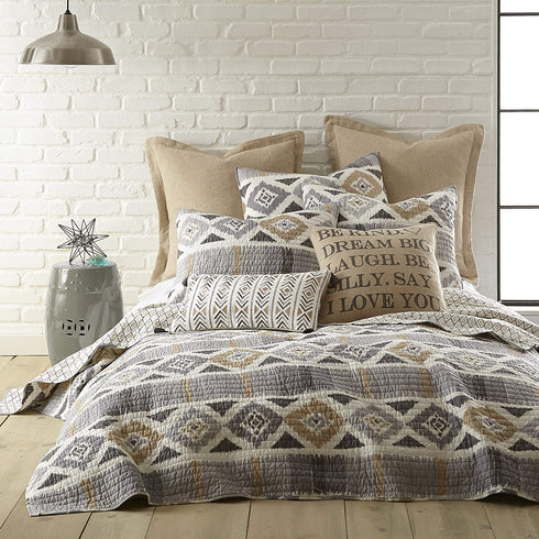 Levtex Santa Fe Home - Santa Fe Quilted Standard Sham (26x20in.) - Ikat Pattern - Soft Grey, Cream, and Tan - Reversible