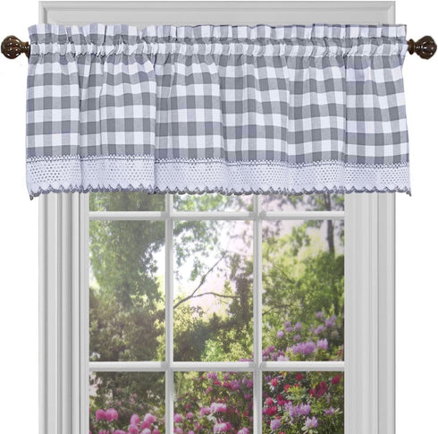 Achim Home Furnishings Valance Buffalo Check Window Curtain, 58 in x 14 in, Grey