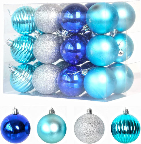 Christmas Balls Ornaments?24 Pcs Shatterproof Christmas Tree Decorations Hanging Ball for Xmas Tree Holiday Wedding Party Decoration 2.36" ( 60mm ) Set (Silver & Blue)
