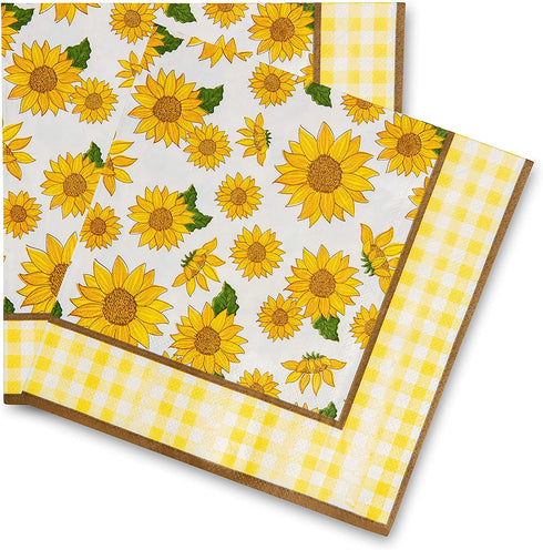 Royal Magnolia Sunflower Party Supplies -Service for 24- Sunflower Paper Plates (7 and 9 Inch), Paper Napkins and Party Cups - Disposable Sunflower Theme Party Dinnerware Set for Sunflower Birthday