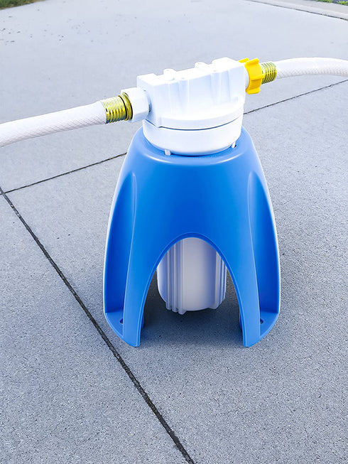 Camco - 21018 Universal Fit Plastic Water Filter Stand- Supports Water Filter in Upright Position To Reduce Hose Kinking and Maximize Water Flow Rate, Fits 4-Inch Filters - 40775