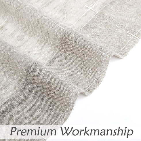 Central Park Linen Semi Sheer Curtain White GEO Cross Embroidery Panels Linen Texture Rod Pocket Window Treatment Drape Sets for Living and Bedroom Farmhouse 63 inches Long, 2 Panels, Linen