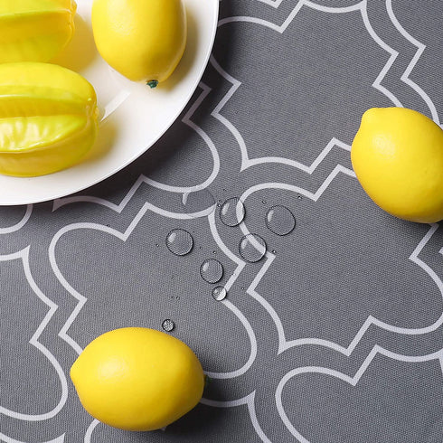 AooHome Quatrefoil Geometric Fabric Tablecloth, Water Repellent, Spill Proof, Suitable for Dinner (Charcoal, 60" Round)