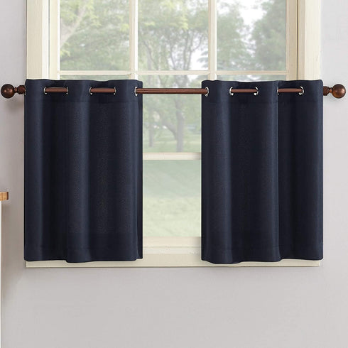 No. 918 Montego Grommet Textured Kitchen Curtain Tier Pair, 56" x 36", Navy Blue
