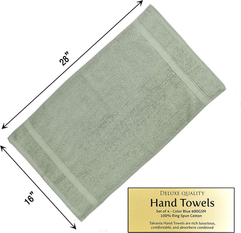 Talvania Hand Towels 100% Cotton Bathroom Towel Set Hotel Spa Quality 600GSM - Super Soft Absorbent - Use for Home Bath Hand Face - 16? X 28? - 4 Pack Hand Towel Set (Mint Green)