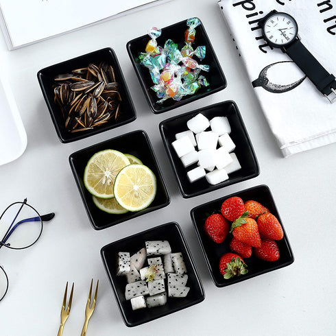 Bruntmor Ceramic Square Baking Ramekins for Souffl©, Cr¨me Brulee, Jams, Dipping Sauces, French Onion Soup Oven Safe, Appetizer Sauce Dipping Bowls, (4 Oz, Set of 6), Black