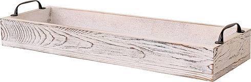 Rustic Wooden Serving Trays Rectangular Wood Serving Tray with Handle,Ottoman Tray for Living Room 16 Inch Long Narrow Tray for Serving Wine(whitewashed)