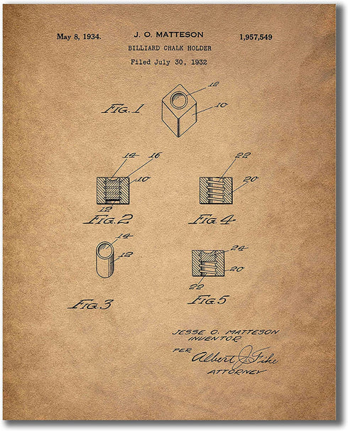 Billiards Patent Wall Art Prints - Set of 6 Vintage Pool Historical Photos