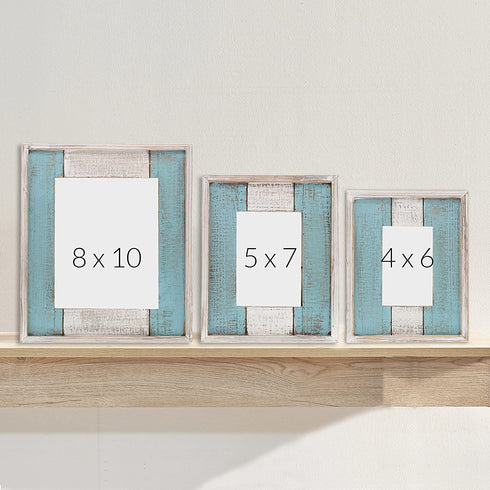 Barnyard Designs Rustic Distressed Picture Frame, 8" x 10" Wood Photo Frame in White and Turquoise