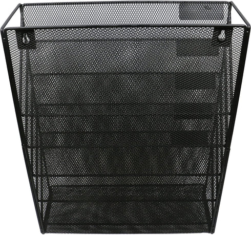 Wall File Mesh Organizer - 5 Pockets - Hanging Letter & Document Holder - Black - for Office and Home