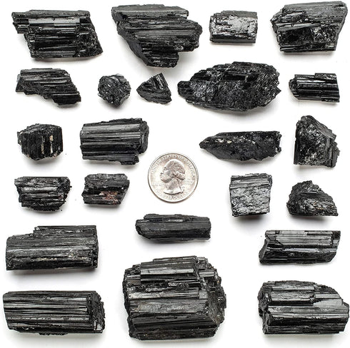 KALIFANO Black Tourmaline Bundle with Calming and Purification Energy - AAA+ Grade Brazilian Turmalina Negra Schorl Reiki Healing Crystal Used for Protection and Security (Information Card Included)