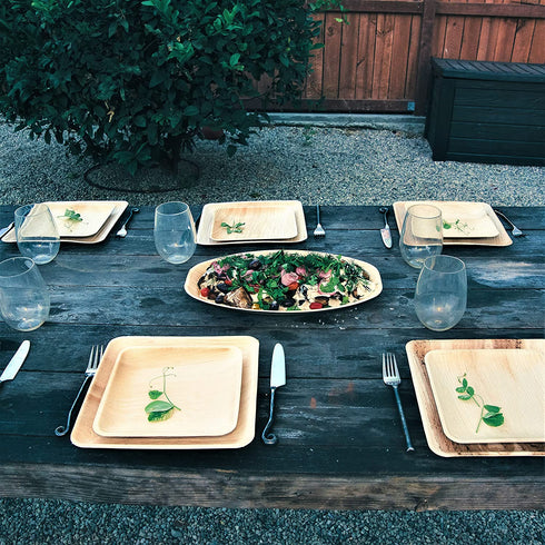 Disposable Bamboo Look - Pack of 6 Oval Serving Platters - 15"x10" Made from All Natural Sturdy Biodegradable and Compostable Palm Leaf - Serving Boats, Serving Trays by brheez