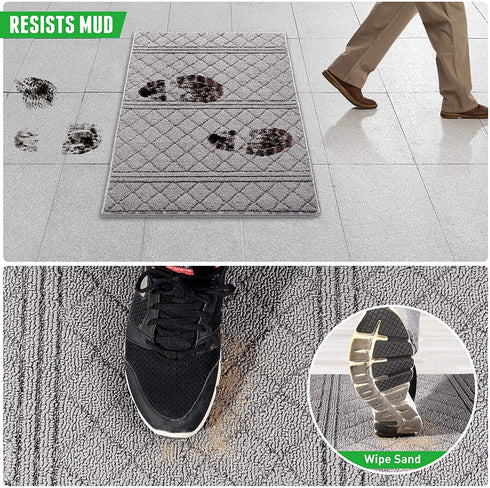 REFETONE Indoor Doormat, Front Back Door Rug Durable Rubber Backing Non Slip Door Mat Super Absorbent Resist Dirt Entrance Rug Inside Floor Mats Machine Washable Low-Profile - 24"x 36", Grey