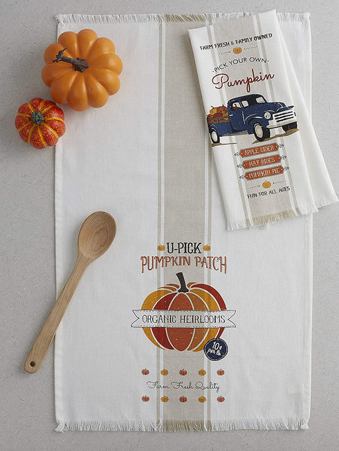 DII Fall Basics Collection Printed Dishtowel Set, 18x28, Pumpkin Farm 2 Piece