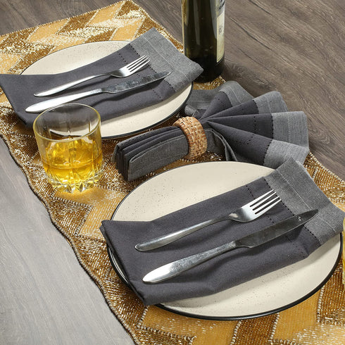Farmhouse Cloth Napkin Set of 6 100% Cotton Dinner Napkin Double Holes Size 20"x 20" Color Dark Grey