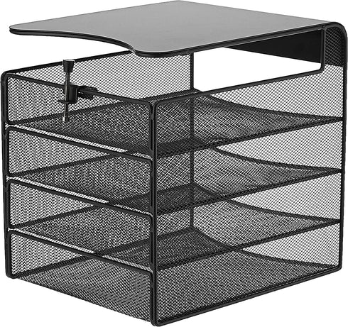 Safco Products Onyx Mesh 4-Tray Underdesk Hanging Organizer 3242BL, Black Powder Coat Finish, Durable Steel Mesh Construction